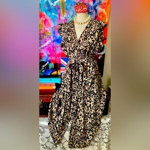 Beautiful LEOPARD Print SIENNA SKY Designer Statement Dress Pockets L SO PRETTY